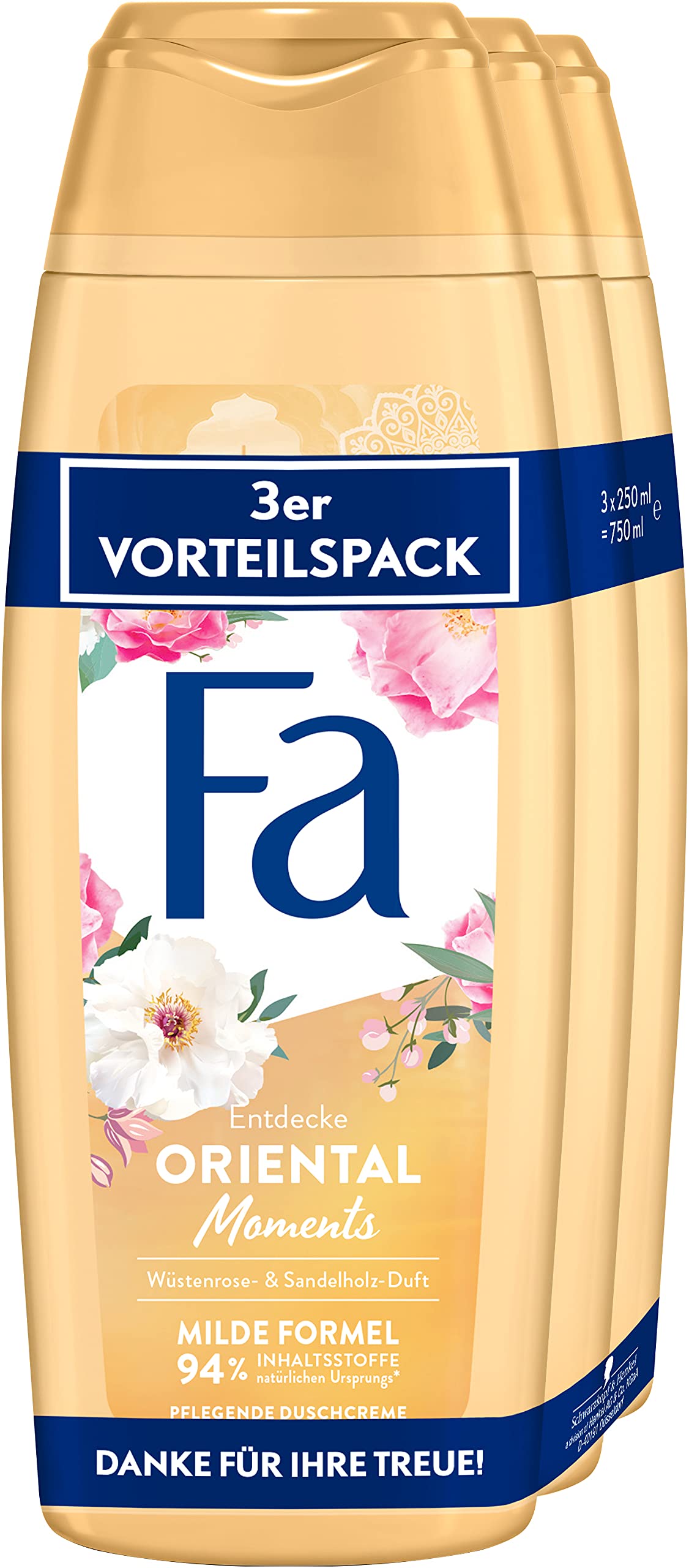 Fa Nourishing shower gel Oriental Moments with the delicate scent of desert rose & sandalwood 3, (3 x 250 ml)