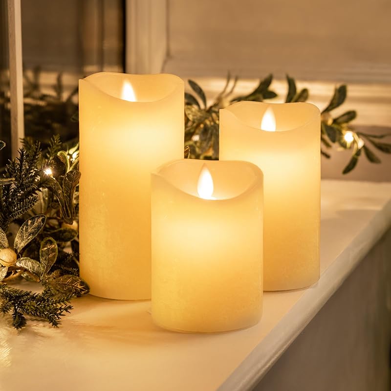 CHRISTOW Flameless LED Candles Set of 3 Real Wax Flickering Flame