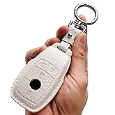 CISUI Genuine Leather Smart Key Fob Cover, Keychain Shell Compatible for Mercedes-Benz A, C, E, S, CLA, CLS, GLA, GLB, GLC, GLE, GLS, G Class 2017-2022 (4-Button,White)