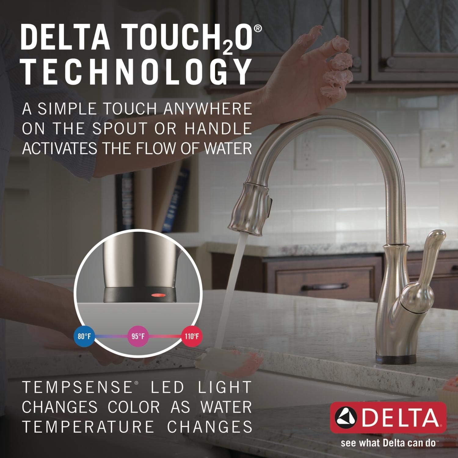 Delta Faucet Leland Single-Handle Touch Kitchen Sink Faucet with Pull Down Sprayer, Touch2O and ShieldSpray Technology, Magnetic Docking Spray Head, SpotShield Stainless 9178T-SP-DST - - 
