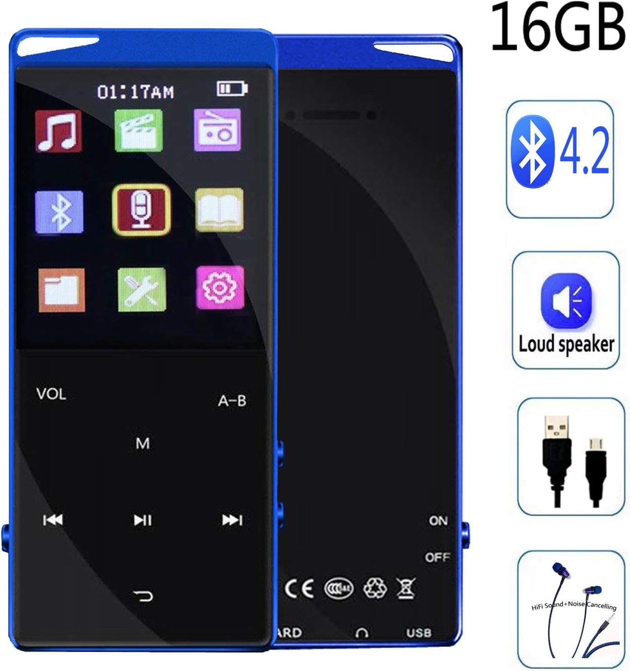 Frehovy 16GB MP3 Player with Bluetooth, Portable Lossless Sound MP3 Music Player with FM Radio Voice Recorder Music Speaker, Support Up to 128 GB with HiFi Headphone …