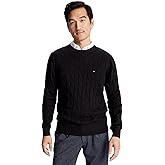 TOMMY HILFIGER Men's Cable Knit Sweater, Black, XL