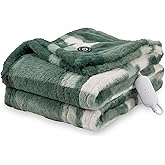 Berkshire Blanket Heated Throw Blanket, Grace Fur to Loftmink Reversible Electric Throw with 4 Heat Levels, Fast Heating Printed Throw for Couch and Bed, Auto Shut-Off Feature (50"x60")