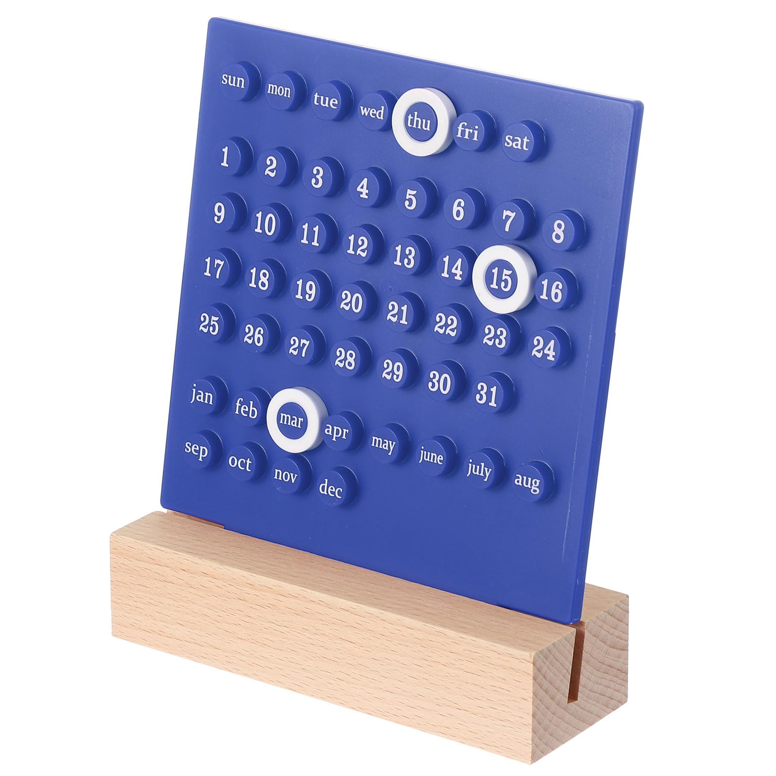 PATIKIL Wood Perpetual Calendar, Desktop Acrylic Calendar Stand Wooden Month Week Date Display for Desk Shop Office Home Decoration, Blue