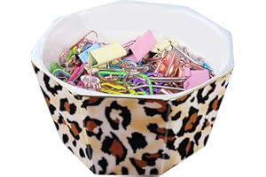 LEAZUL Ceramic Paper Clip Holder With Gold Line Geometric Leopard Paper Clip Dispenser for Desk Cute Paper Clip Organizer Office Binder Clip Holder Gift for Office Brown