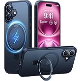 TORRAS Magnetic for iPhone 16 Case with Stand, Built-in Stand Compatible with MagSafe, 3X Military-Grade Protection, Translucent Slim Phone Case for iPhone 16 6.1'', Matte Black