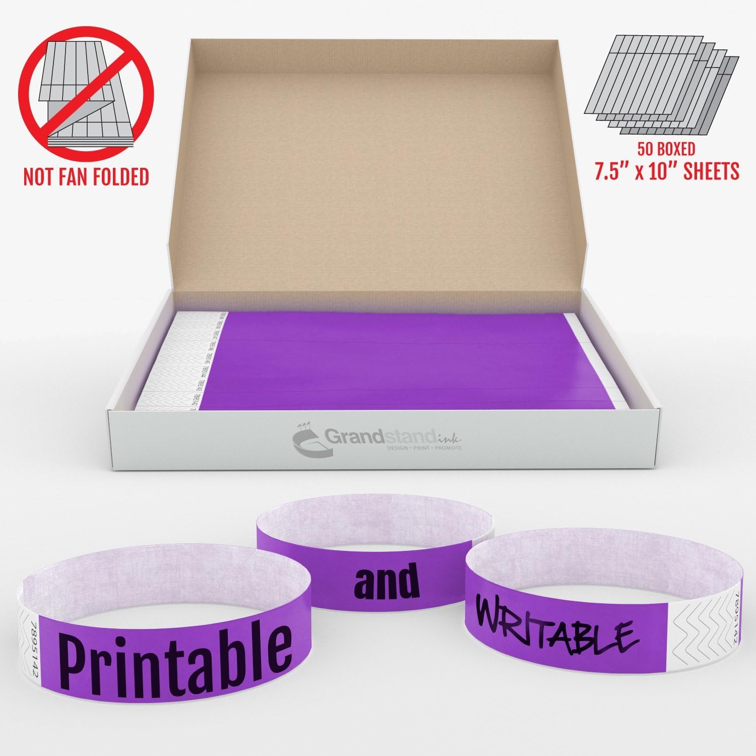 3/4" Neon Deep Purple GrandstandStore.com Tyvek Event Wristbands for easy vip identification - 500CT BOX