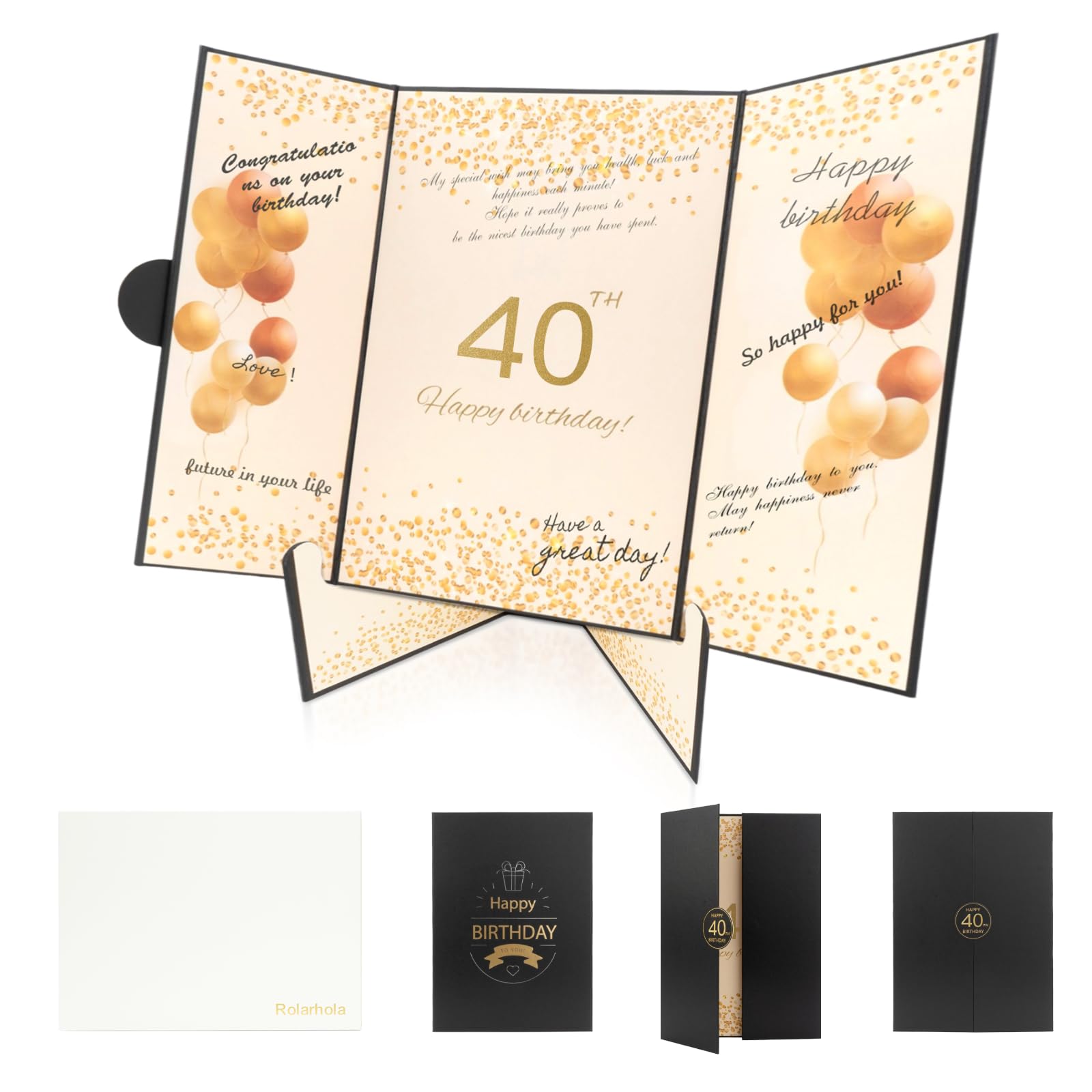 Photo 1 of Rolarhola 40th Birthday Guest Book and Party Decorations Set, 12x18 inch Sign-in Signature Card with Matching Envelope + Foldable Stand?Gold Foil Stamped Inner Pages?Black and Gold