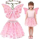 Beipegin 3pcs Fairy Costume for Girls Include Fairy Wings Headpiece and Butterfly Flower Tutu for Halloween Birthday Party