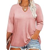 Chulianyouhuo Womens Plus Size Tops 3/4 Sleeve V Neck Casual T Shirt Summer Basic Loose Fit Tunic Blouse 2025