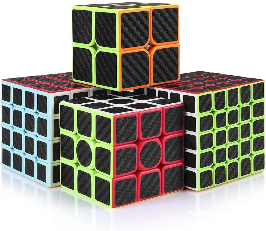 Rubix Cube,Rubick Cube Set,2x2 3x3 4x4 5x5 Smooth Carbon Fiber Speed Cube Bundle for Kids