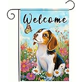 BlissYard Welcome Garden Flag Double Sided 12x18 Inch Cute Beagle Dog Flowers Seasonal Spring Small Flags For Outside Outdoor Decor Yard Farmhouse Holiday Spring Summer Decorations Yard Flags