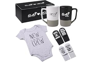 AXQANIA Pregnancy Gifts for First Time Moms - New Mom Gifts for Women, Mom and Dad Est 2024 14 oz Mug Set with Onesie and Baby Socks - Top New Parents Gifts for Couples - Gift for Gender Reveal