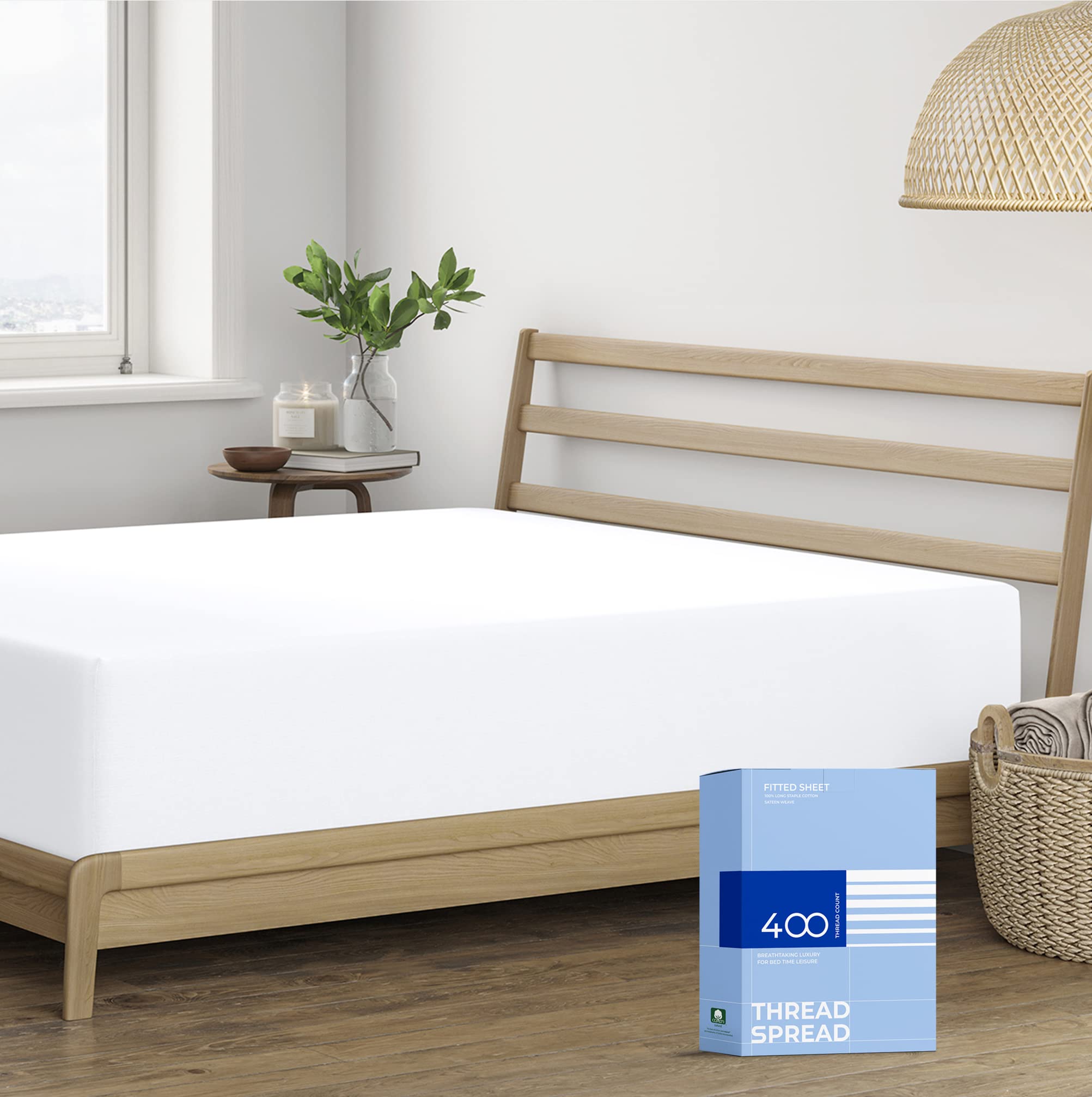 Photo 1 of THREAD SPREAD 100% Cotton California King Fitted Sheets Only - 400 Thread Count Cal King Sheets Deep Pocket Fitted, Soft, Cooling, Sateen & Elastic Bottom Sheet, Fits Mattress Upto 18 inches - White