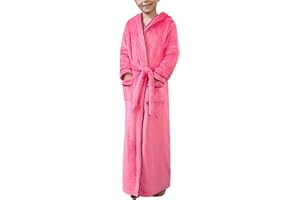 QPANCY Girls Robe Kids Long Hooded Bathrobe Soft Plush Fleece Pajamas Full Length Warm Fuzzy Sleepwear