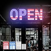LED Open Signs for Business, Thirdpolite 30x10 inches Large Dimmable 3-Mode Open Sign LED & Open LED Sign, US Flag Design Aluminum Base Bright Light Up for Restaurant, Store, Bar, Shop & Cafe