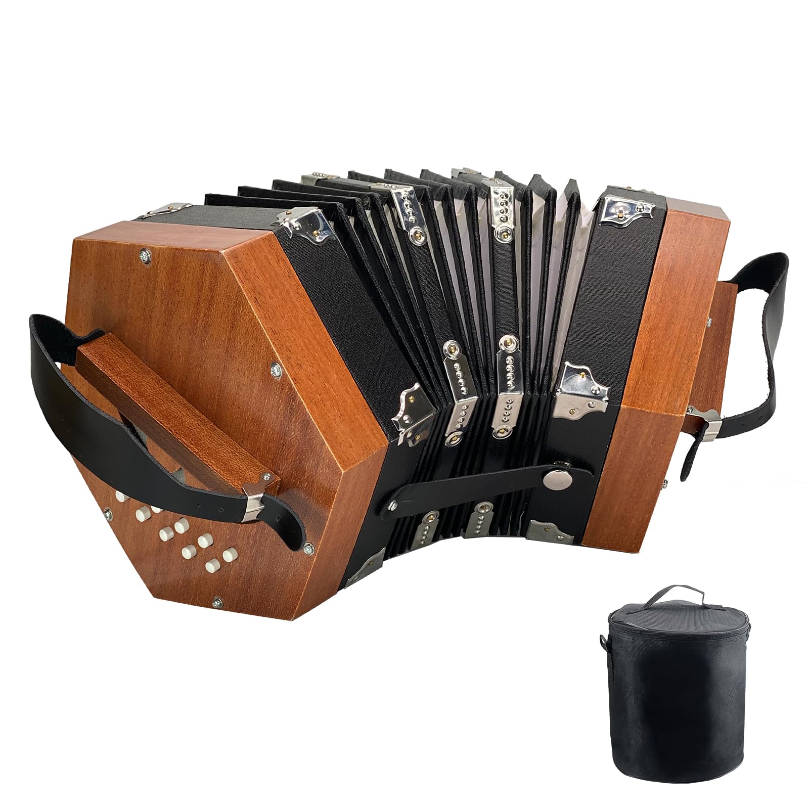 Photo 1 of Concertinas,20-key accordion for adults, professional accordion for beginners, adjustable hand straps, instrument accessories (WOOD)