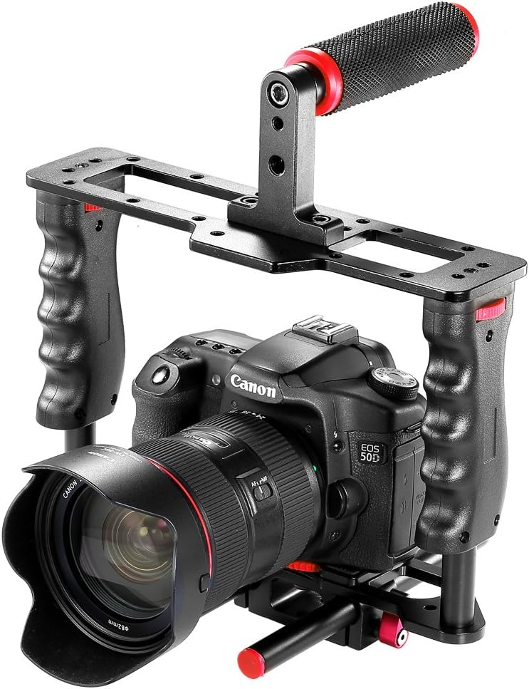 NEEWER Camera Video Cage Film Movie Making Kit, Aluminum Alloy with Top Handle, Dual Hand Grip, Two 15mm Rods - Image 4