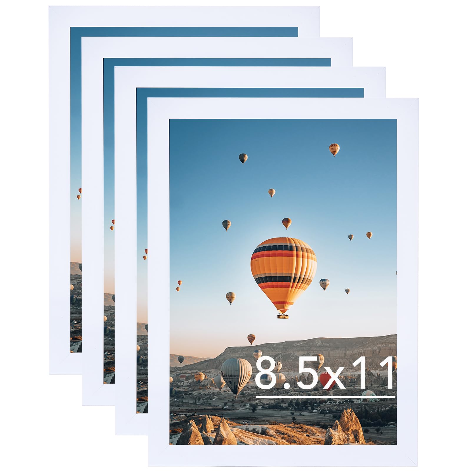 Photo 1 of 8.5x11 Picture Frame Set of 4 for Certificate Poster Photo, Horizontal and Vertical Formats for Wall Hanging or Tabletop, 8.5x11 Wall Photo Frame with Shatter Resistant Plexiglass, 4 Pack, White