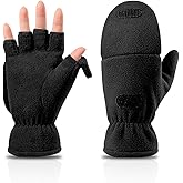 DUFFOBAN Winter Gloves Men Women Fingerless Convertible Mittens Thermal Polar Fleece Flip Top Mittens Warm Gloves for Winter Running Cycling Walking Texting Photographing