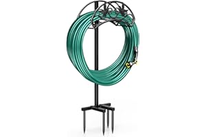 Winpull Garden Hose Holder Detachable, Heavy Duty Metal Water Hose Hanger Freestanding Hose Organizer Hose Holders for Outside (Black)