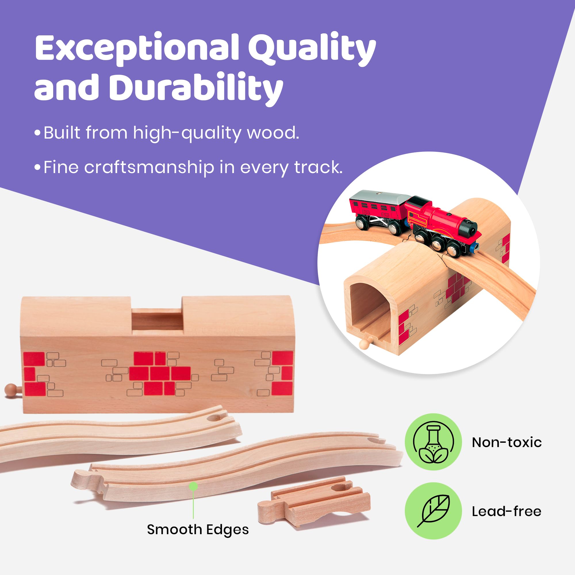 inc. Wooden Train Track Over & Under Tunnel Bridge & Easy-Connect Railway, Hardwood Train Set Compatible with Thomas and Friends, BRIO, Major Brand Wooden Train Sets and Accessories