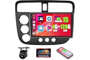 Realdio 4+128GB Android 15 Car Radio for Honda Civic 2001-2005 Wireless Carplay Android Auto, 9" in-Cell Touch Screen Car Ste