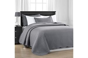 MOONLIGHT20015 Twin Quilt Set (66" x 86") with 1 Pillow Sham (20" x 26"+2") for All Seasons - 2 Pcs Reversible Bedding Set Lightweight Microfiber Coverlet Embossed Pattern Quilted Bedspread (Grey)