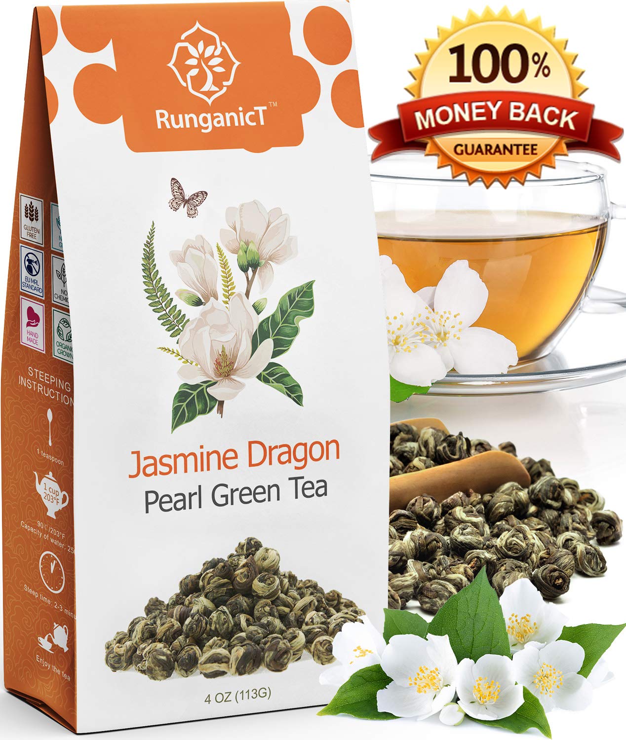 Organic Jasmine Green Tea Pearls 4oz (113g) by RunganicT