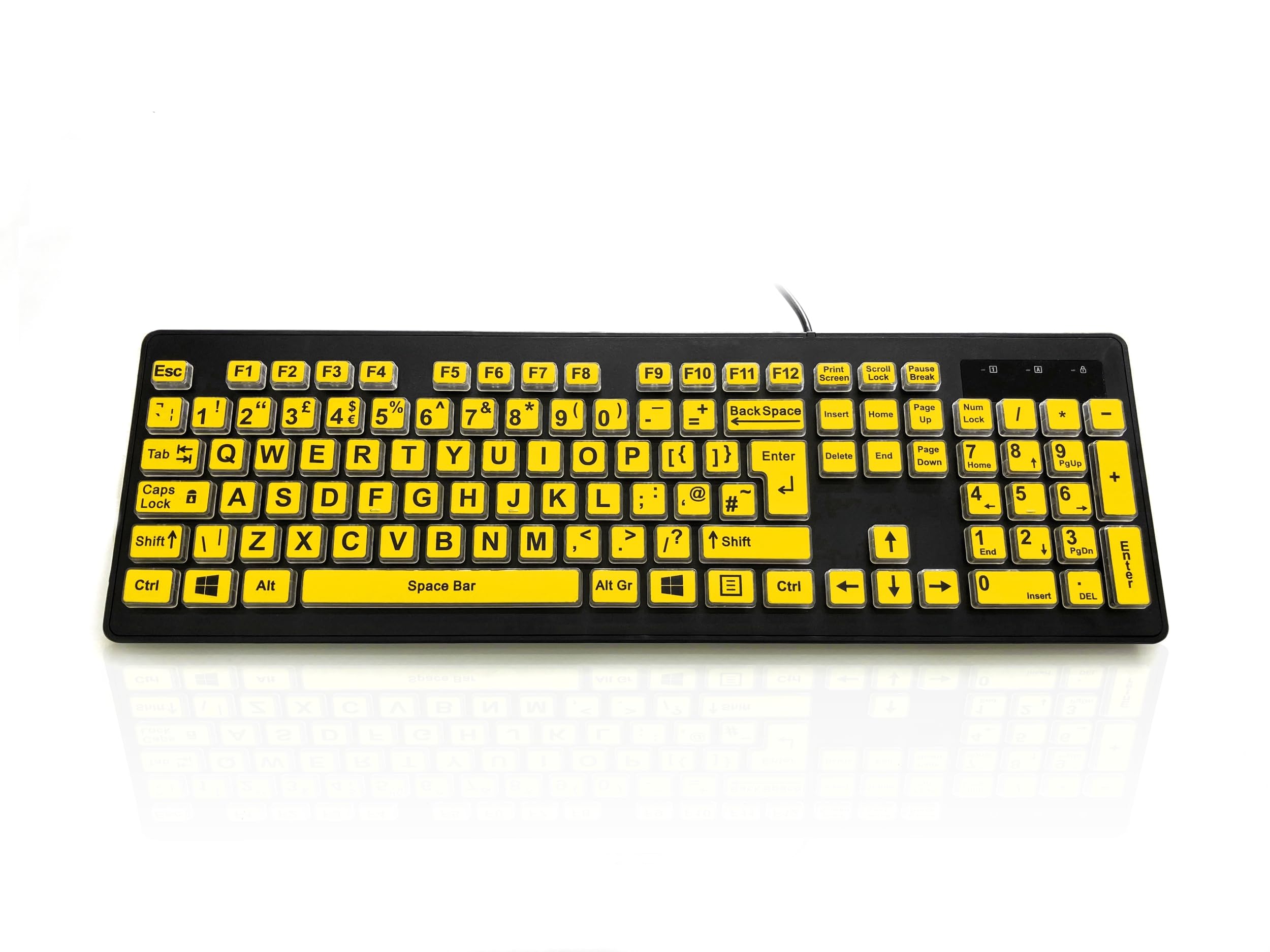 Accuratus Rainbow 2 High Vis - USB High Visibility Visual Impairment SEN Keyboard with Extra Large Black Font & Yellow Keys (UK Layout)