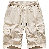 VtuAOL Men's Casual Elastic Waist Cargo Shorts Multi-Pockets Shorts with Drawstring