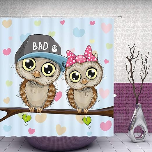Amazon Com Lovedomi Couple Owl Shower Curtain Decor Kids Cut Cartoon Gift Bathroom Shower Curtain Polyester Fabric Bathroom Decor Set With Hooks 72x72inches Home Kitchen