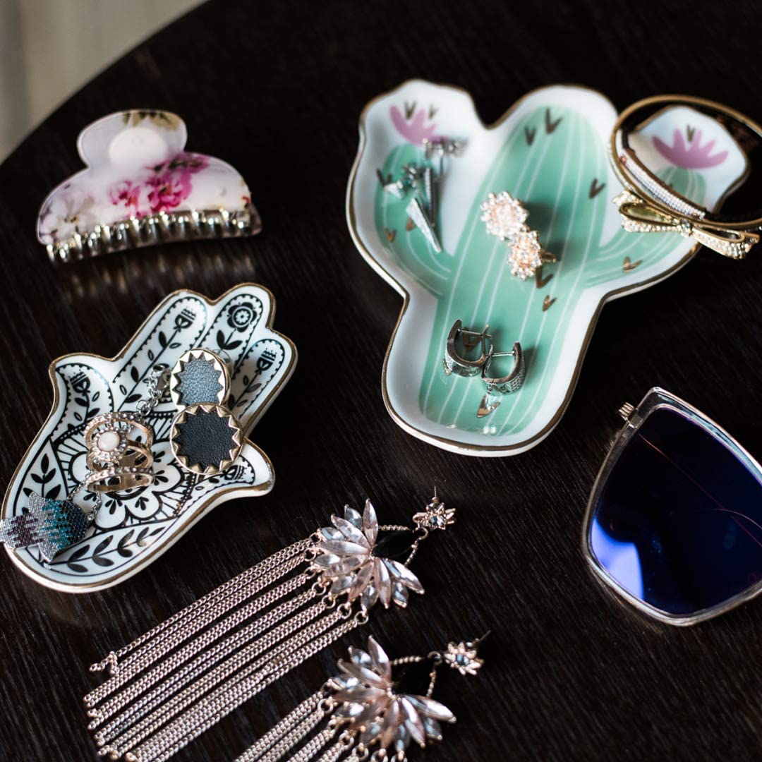 Jewelry Trinket Ring Dish Ceramic Hamsa Evil Eye Hand of Fatima Holder Key Ashtary Trinket Plate Bowl Small Boho Home Decorative Cute Decor Jewelry Tray Dish Gift Mom Brithday