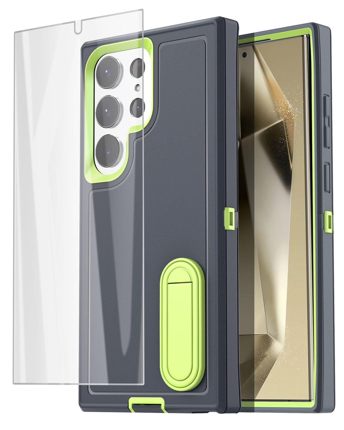 AICase for Samsung Galaxy S24 Ultra Case Built-in Stand with Glass Screen Protector,Heavy Duty Drop Protection Full Body Rugged Shockproof Military Protective Tough Durable Cover for S24 Ultra 5G_7
