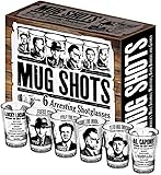 Mug Shots - 6 Piece Shot Glass Set of Famous Gangster Mugshots Comes in a Colorful Gift Box - by The Unemployed Philosophers Guild