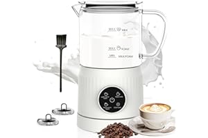 CASIMHU 4-in-1 Electric Milk Frother and Steamer with LED Touch Screen, Non-stick Bottom, Milk Warmer 13.52oz for Lattes, Cappuccinos, and Macchiatos at Home, Ivory