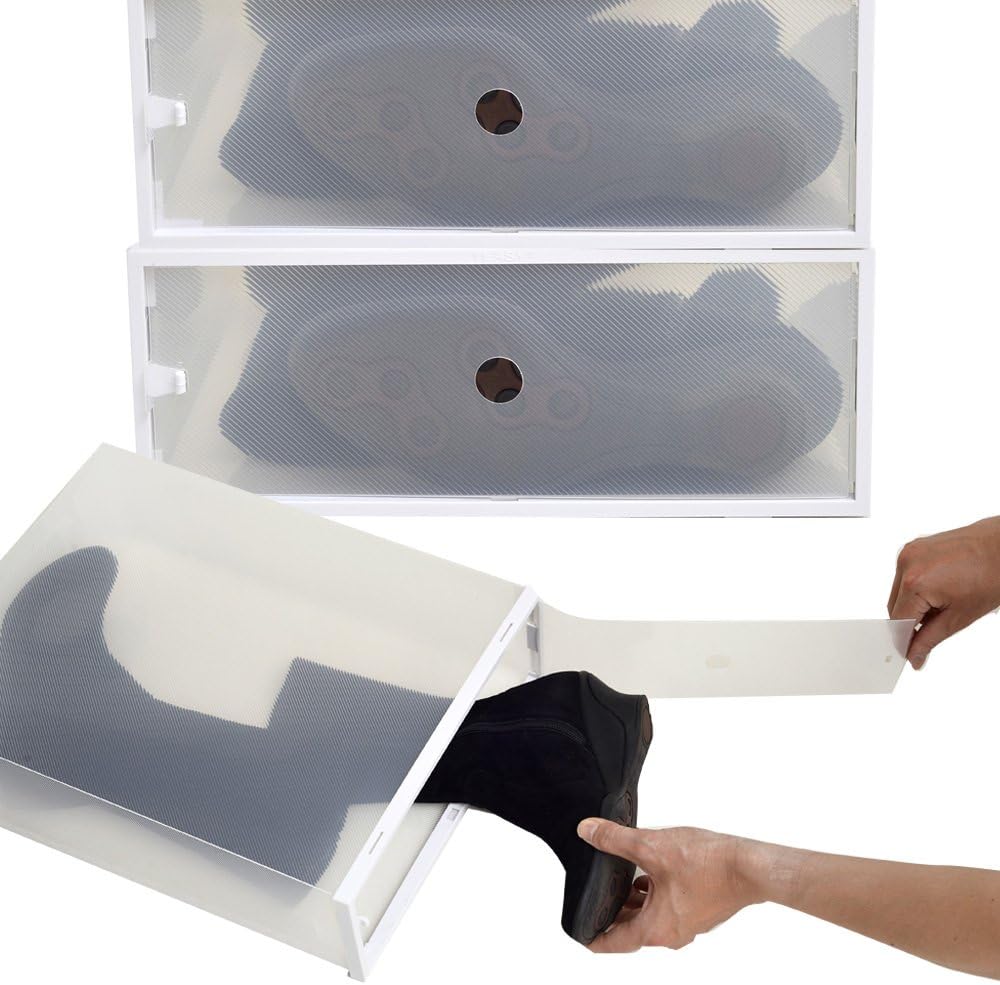 Amazon ブーツボックス2箱 ショートブーツサイズ 透明クリアーケース ホワイトフレーム 靴箱 収納 Como Stock 収納ケース ボックス オンライン通販