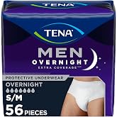 Tena Men Overnight Incontinence Underwear, Extra Coverage S/M 34-50in 56ct | Designed to feel like regular underwear with a close fit and dependable overnight protection from leaks, odor and wetness