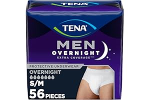 TENA Adult Incontinence, Discrete Disposable, Underwear, Comfortable Fit, Overnight Protection, Extra Coverage, Men's, Small/