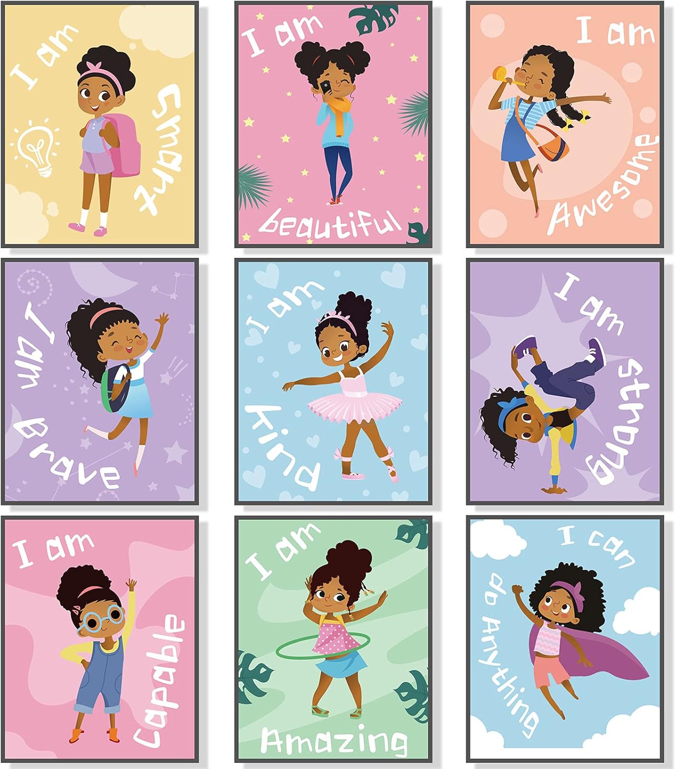 Wall Décor - Outus 9 Pieces Black Girl Wall Painting Art Decor Motivational Posters for Girls Bedroom, Art Paint for Kids Teen Wall Decorations,Unframed, 8 x 10 Inch