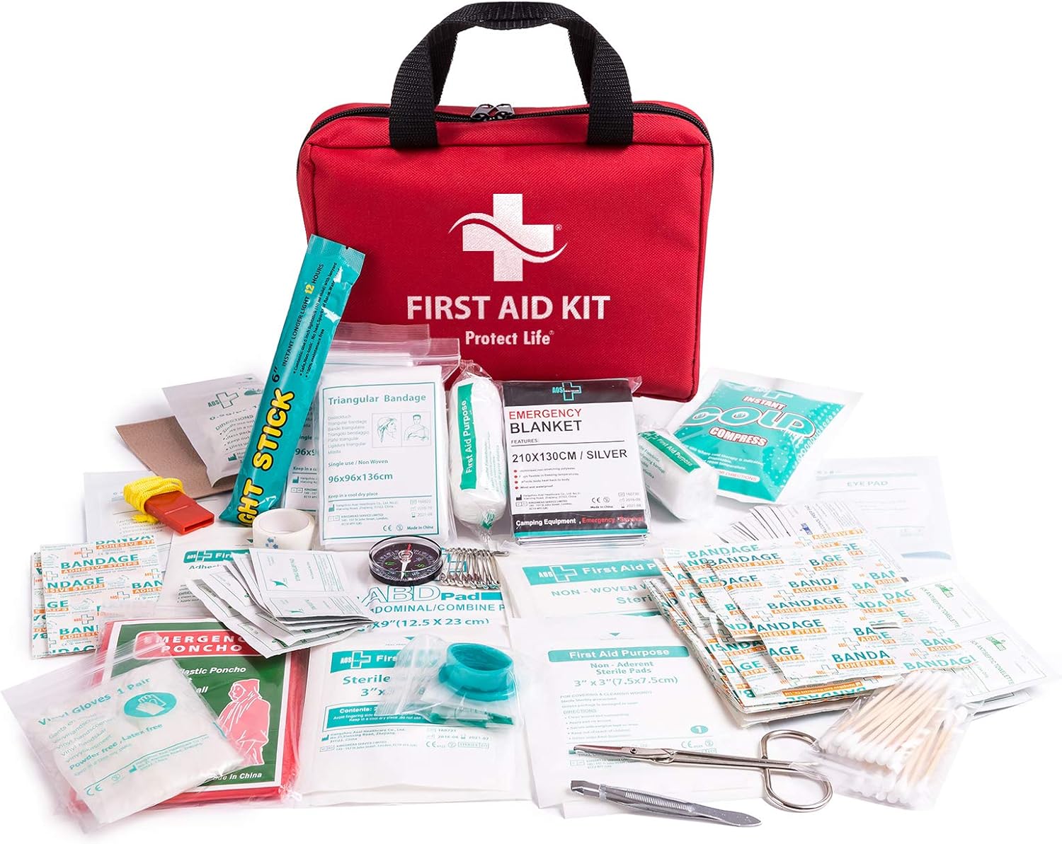 First Aid Kit for Car - Home, Traveling, Camping, Office or Sports | 200 Pieces Bag Equipped with Medical Supplies: Health & Personal Care