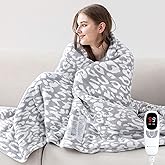 MH MYLUNE HOME Leopard Print Heated Throw Blanket, ETL & FCC Certified Electric Blanket, Washable Heated Blanket Throw, 9 Heating Levels & 10 Hours Auto-Off, Soft Heating Blanket - White Gray, 50"x60"