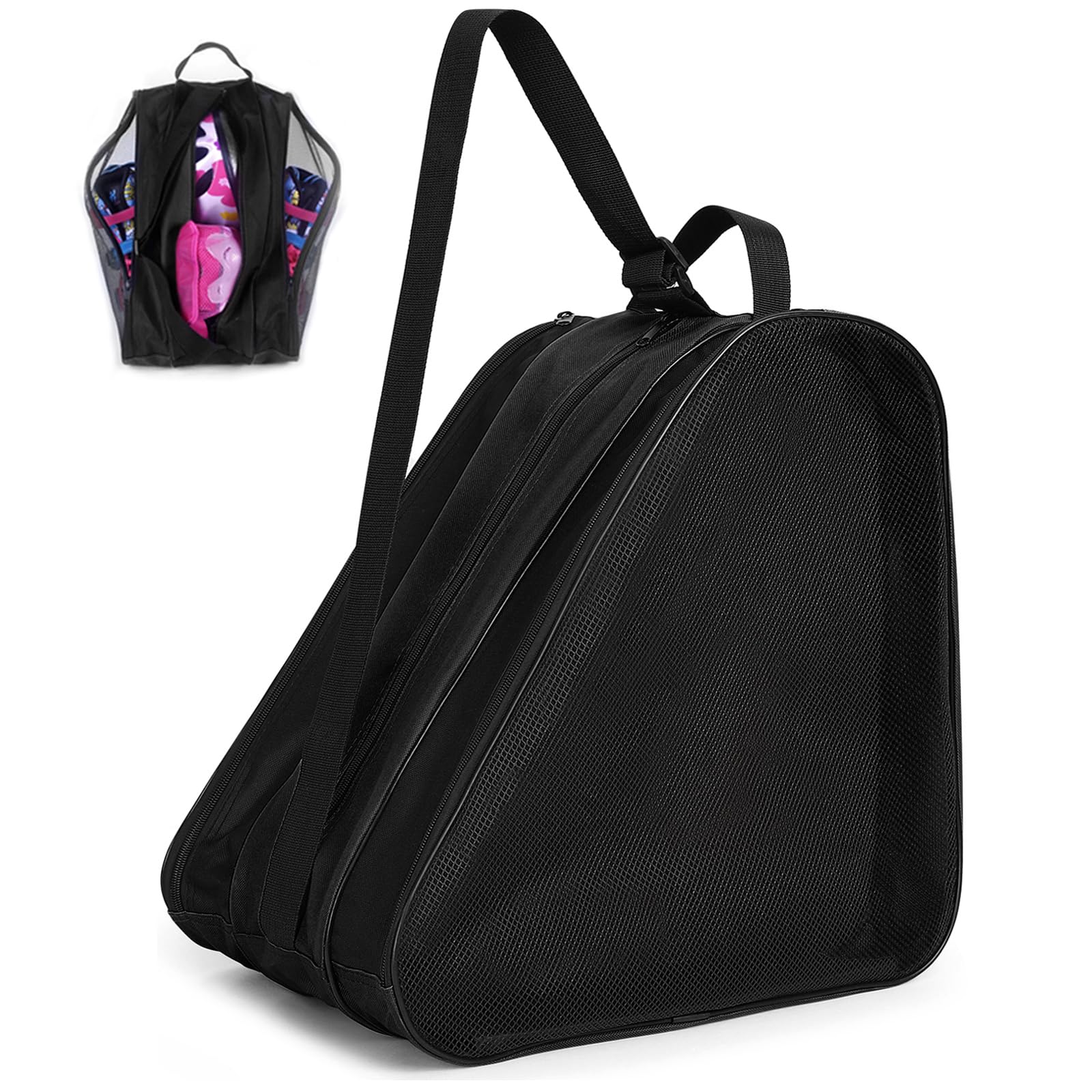 Kefiyis Roller Skate Bag - Unisex Ice Skate Bag with Adjustable Shoulder Strap - Breathable Oxford Cloth Skating Shoes Storage Bags Roller Skating Accessories Black