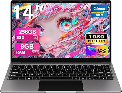 Portátil 14" Win11 8GB 256GB Suporte SSD 1TB Expansão de Portátil 2.4G+5G WiFi BT 4.2 USB HDMI 1920x1080 FHD com Rato Sem Fios e Membrana de Teclado Espanhola - Cinzento
