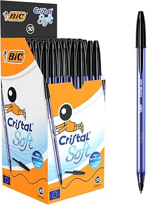 Canetas bic cristal soft de ponta média (1,2 mm) - pretas, caixa com 50 canetas