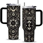 Uibunoo Goth Gifts for Women, 40 Oz Goth Tumbler with Handle & Straw, Birthday Presents for Goths Style Lovers, Stainless Steel Goths Tumbler, Moon Witchy Cup, Gifts for Thanksgiving Christmas, 1 PCS