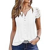 ETCYY Womens T Shirts Short Sleeve Spring 2026 Fashion Summer Tank Top V-Neck Button Down Floral Dressy Casual Blouses