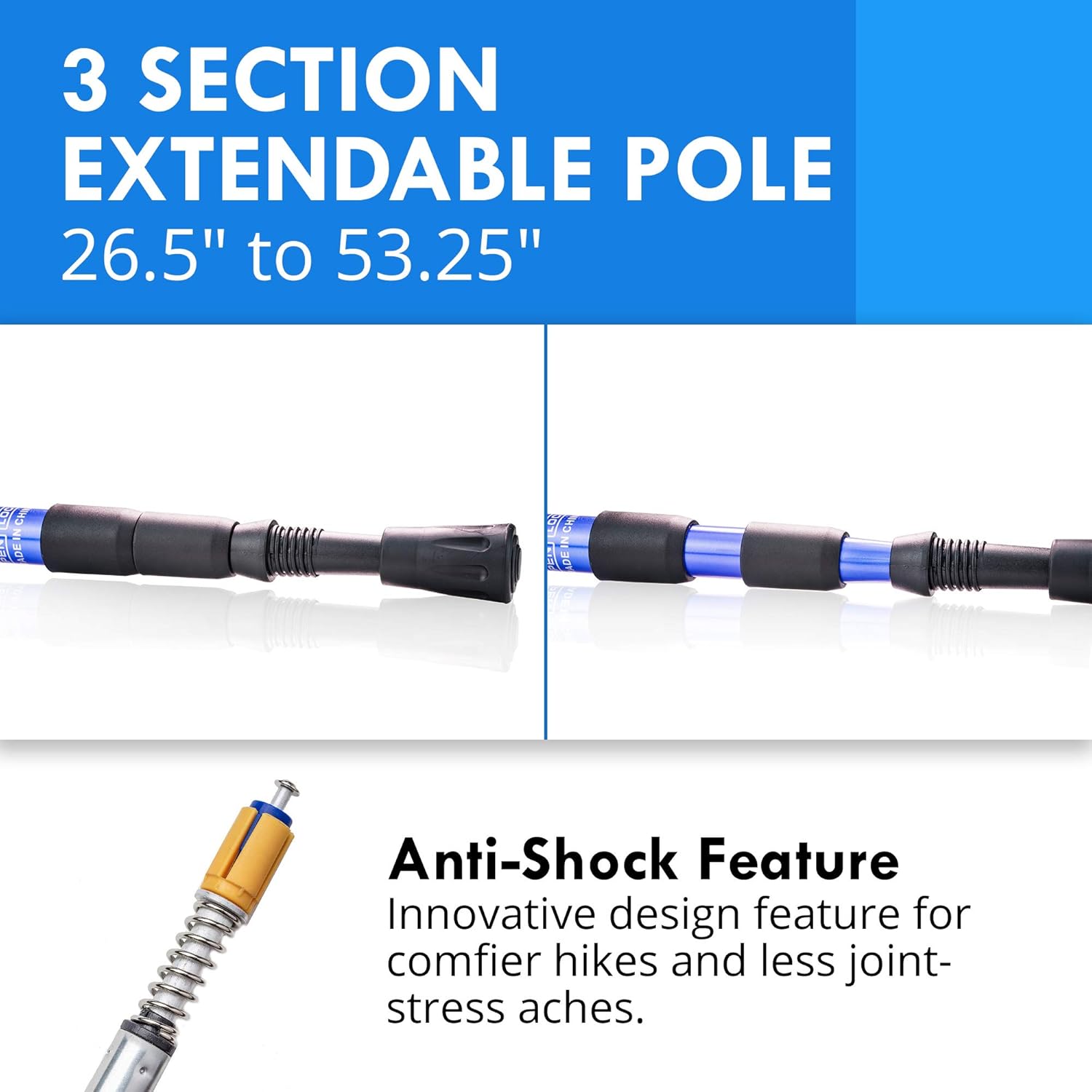 BAFX Products - 2 Pack - Anti Shock Hiking / Walking / Trekking Trail Poles - 1 Pair, Blue, Royal Blue : Sports & Outdoors