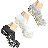 ERMO NKES 3 Pairs Pilates Grip Socks for Women - Low Cut Non slip Yoga socks with Polka Dot Design,Barre Ballet Workout.
