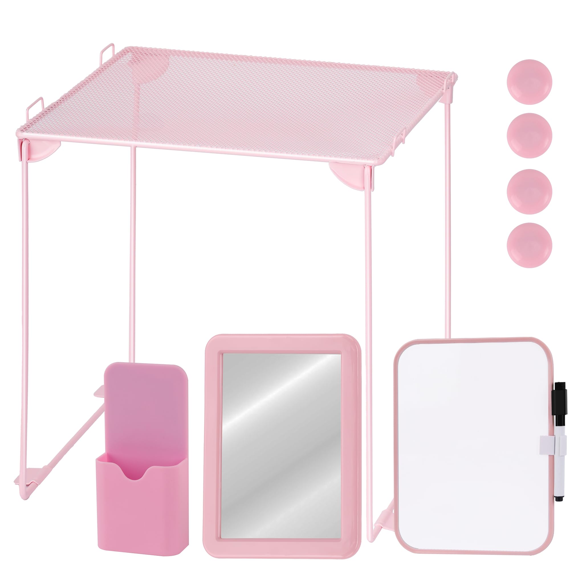 Photo 1 of kichistin Pink Locker Accessories with Locker Shelf, Magnetic Mirror, Pen Holder, Whiteboard, Back to School Essentials Locker Organizer, 9 Piece Locker Decorations for Office School